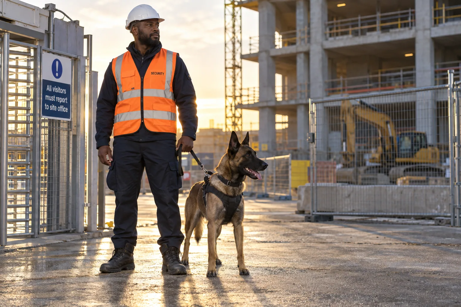 Illustration of a handler and security dog